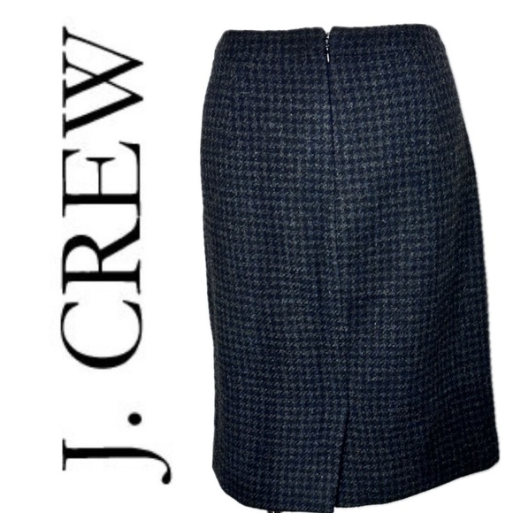 J. Crew Houndstooth 100% Wool Grey & Black Color-Block Pencil Skirt Sz 2 - Picture 10 of 12